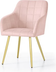 Sada štyroch jedálenských stoličiek LUXANO zamatové, púdrovoružové / zlaté nohy (4 ks)
