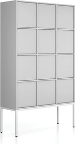 Kancelárska skriňa FRAME, biela podnož, 12x dvere, 1299 x 450 x 2185 mm, PUSH-lock, sivá