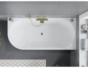 Mexen Mia, rohová voľne stojaca vaňa, pravá, 170 x 80 cm, biela-čierna, zlatý lesklý prepad, 52691708075P-50