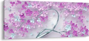 Obraz kvetov na striebornom kmeni - abstrakt (120x50 cm)