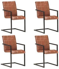 Jedálenské stoličky, perová kostra 4 ks, hnedé, pravá koža 3059811