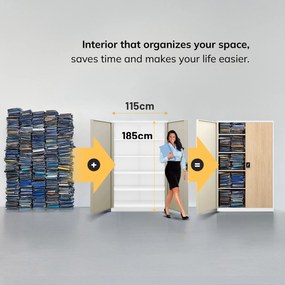 Kancelárska kovová skrinka na dokumenty JAN II, Eco Design: biela/dub sonoma