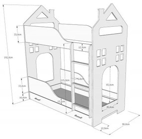 Raj posteli Detská poschodová posteľ COTTAGE so zásuvkou PW 180x80 cm