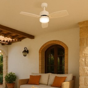 Vonkajší stropný ventilátor biely s potlačou dreva 91,3 cm vrátane LED stmievateľný s diaľkovým ovládaním IP44 - Toledo