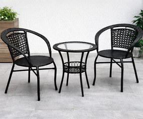 Set ratanového nábytku - LISABON - stolík + 2 kreslá - čierna