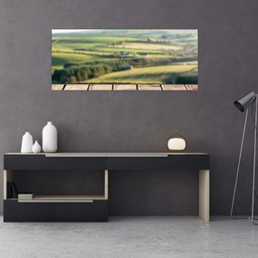 Obraz - Drevená polica s krajinou (120x50 cm)