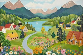 Obraz - Dedina v horách (90x60 cm)