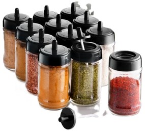 Sada dóz na korenie Aydoi 12 kusov čierna