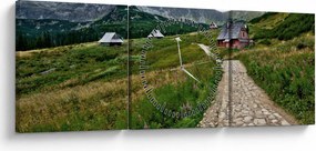 Obraz - Horská krajina s domčekmi (s hodinami) (90x30 cm)