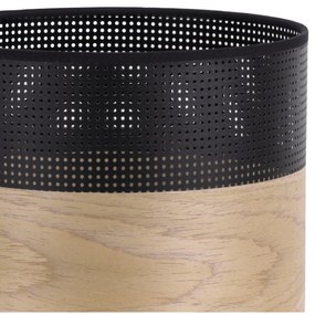 Závesné svietidlo Wood, 1x dýha zlatý dub/čierne PVC tienidlo, (fi 20cm)