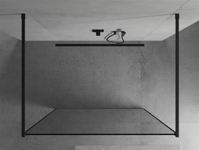 Mexen Kioto, priechodná sprchová zástena 120 x 200 cm, 8mm sklo číre/čierny vzor, 2x čierna stabilizačná rozpera, 800-120-002-70-70