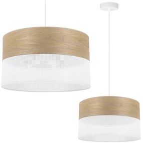 Light Home Závesné svietidlo Wood, 1x dýha zlatý dub/biele plastové tienidlo, (fi 35cm)