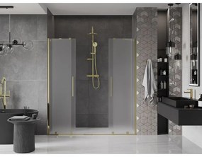 Mexen Velar Duo, posuvné sprchové dvere do otvoru 200 cm, 8mm sklo námraza, zlatá lesklá, 871-200-000-32-50