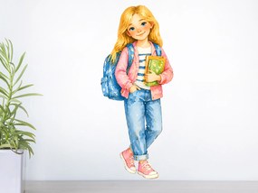 Blondínka v školskom veku textilní prelepiteľné nálepky na stenu hárok 31 x 75 cm
