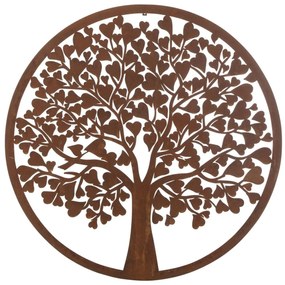 Hrdzavá kovová záhradná nástenná dekorácia strom so srdiečkami - Ø 99*1,5 cm