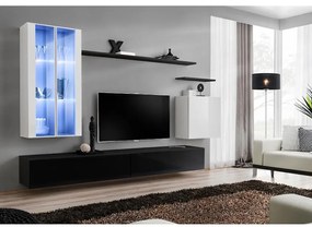 Obývacia stena Switch Sklo +LED XII Biely/čierna