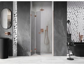 Mexen Lunar-F, skladacie ľavé sprchové dvere 90 cm, 8mm číre sklo, medený matný profil, 836-090-000-65-00-L