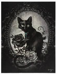 Obraz na plátne s mačkou a ružou