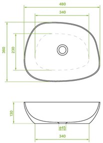 Laveo Laveo, asymetrické umývadlo na dosku 480x360x130 mm, biela lesklá, LAV-VUA_6248