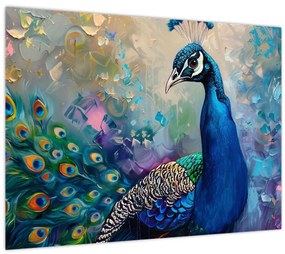 Sklenený obraz - Maľba páva (70x50 cm)