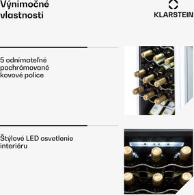 Klarstein Shiraz 18 Slim Uno, vinotéka, 50 l, 18 fliaš, 5-18°C, dotykový ovládací panel