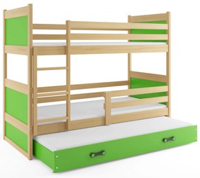 Interbeds Poschodová posteľ Rico 3 trojmiestna borovica 200cm x 90cm zelená