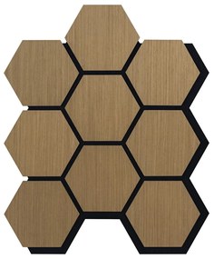 Akustický obkladový panel Hexagon, MDF, drevo, 7980 × 6600 × 18 mm, dub hnedý