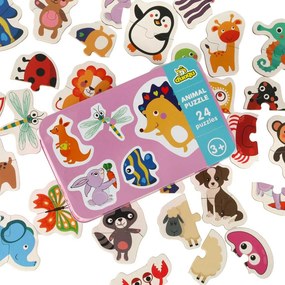 KIK Vzdelávacie puzzle Zvieratká v kovovej krabičke, 24 obrázkov