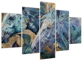 Obraz - Kone so zlatým pozadím (150x105 cm)