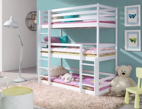 Detská trojposchodová posteľ TEDDY - 200x90 cm - biela