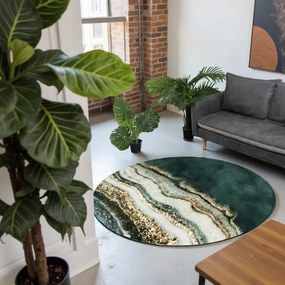 Protišmykový koberec NOVO mramor / zelený / zlatý kruh