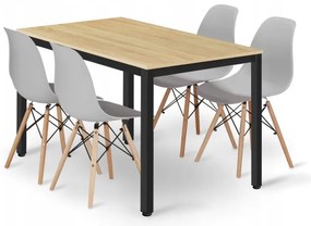 Jedálenský stôl TESSA svetlý dub so štyrmi stoličkami OSAKA sivé / hnedé