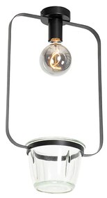 Moderné stropné svietidlo čierne so sklom obdĺžnikové - Roslini