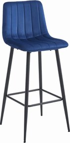 Modrá barová stolička POZZA VELVET s čiernymi nohami