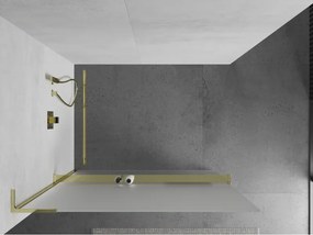 Mexen Kioto+ L, sprchová zástena Walk-In s poličkou a vešiakom 80 x 200 cm, 8mm sklo námraza, zlatý lesklý profil,800-080-123-50-30