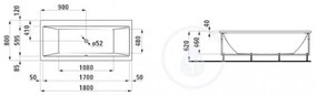 LAUFEN Pro Vaňa, 1800 mm x 800 mm, biela – s rámom, senzorové ovládanie, LED osvetlenie H2329510006151