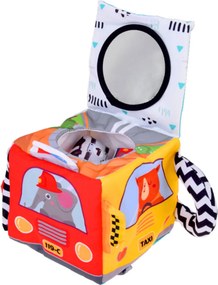 LEAN Toys Mäkká senzorická kocka so zrkadlom autíčka a dopravné značky pre bábätká