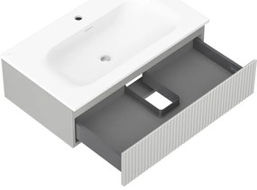 Mexen Rivel, kúpeľňová skrinka 80 cm s umývadlom Vela, 1 zásuvka, drážkovaná, šedá matná/biela matná, 91A20-08023-1-BF62-W23M01