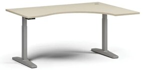 Výškovo nastaviteľný stôl, elektrický, 675-1325 mm, ergonomický pravý, doska 1600x1200 mm, sivá podnož, breza