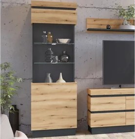 Vysoká vitrína Corte, dub coast/tmavo šedá, pravá%