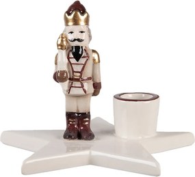 Béžový keramický svietnik Luskáčik ChrisMs - 15*14*12 cm