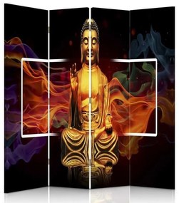 Ozdobný paraván Buddha Zlatá abstrakce - 145x170 cm, štvordielny, obojstranný paraván 360°