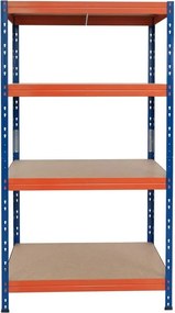 Kovové regály RIVET PRO 180x90x60 DTD drevotrieska 4 úrovne modro-oranžová