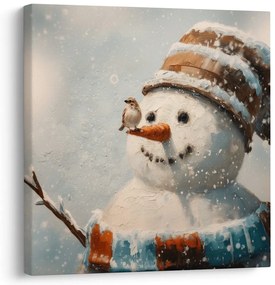 Vianočný obraz snehuliak a priateľ vrabec