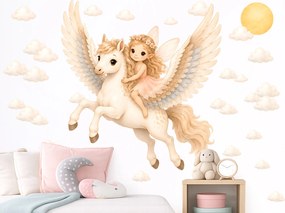 Víla na Pegasovi nálepky na stenu pre dievčatá hárok 42 x 45 cm