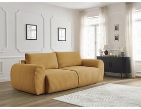 Menčestrová rozkladacia pohovka v horčicovej farbe 257 cm Lucien – Bobochic Paris