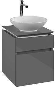 VILLEROY &amp; BOCH Legato závesná skrinka pod umývadlo na dosku (umývadlo v strede), 2 zásuvky, 450 x 500 x 550 mm, Glossy Grey, B56600FP
