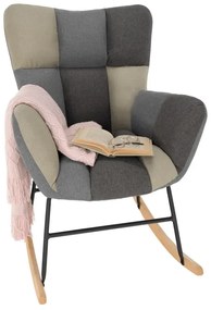 Dizajnové hojdacie kreslo, patchwork/sivá/béžová, KEMARO