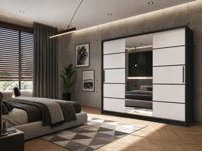 Šatníková skriňa 232 cm Belini čierny mat / biely mat s posuvnými dverami zrkadlom a zásuvkami  MBP SZP8/0/1B/2W1L/0/KLP