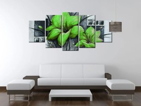Gario Ručne maľovaný obraz Nádherné zelené Vlčie maky - 5 dielny Rozmery: 150 x 70 cm
